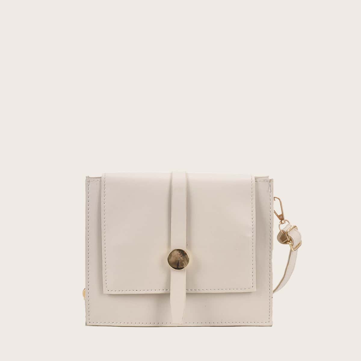

Solid Flap Crossbody Bag, Beige