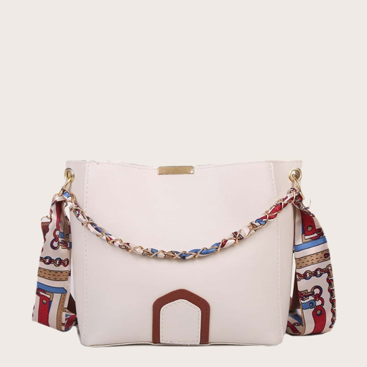 

Twilly Scarf Chain Satchel Bag, Beige
