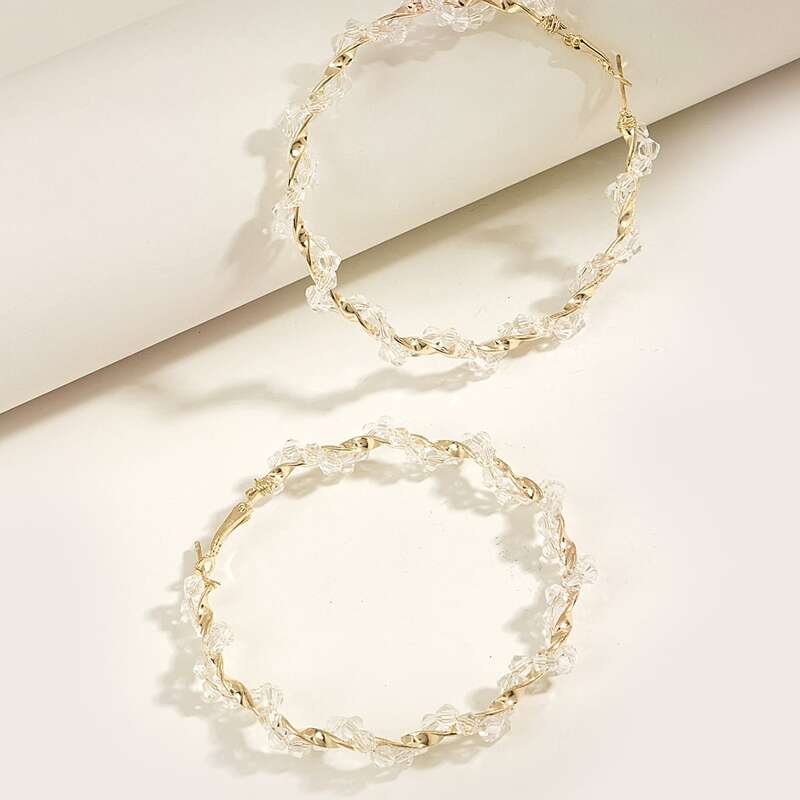 

Clear Beaded Twist Hoop Earrings, White