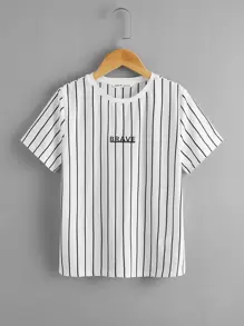 SHEIN Tops con trai Sọc Giải trí - trắng - Xem 1