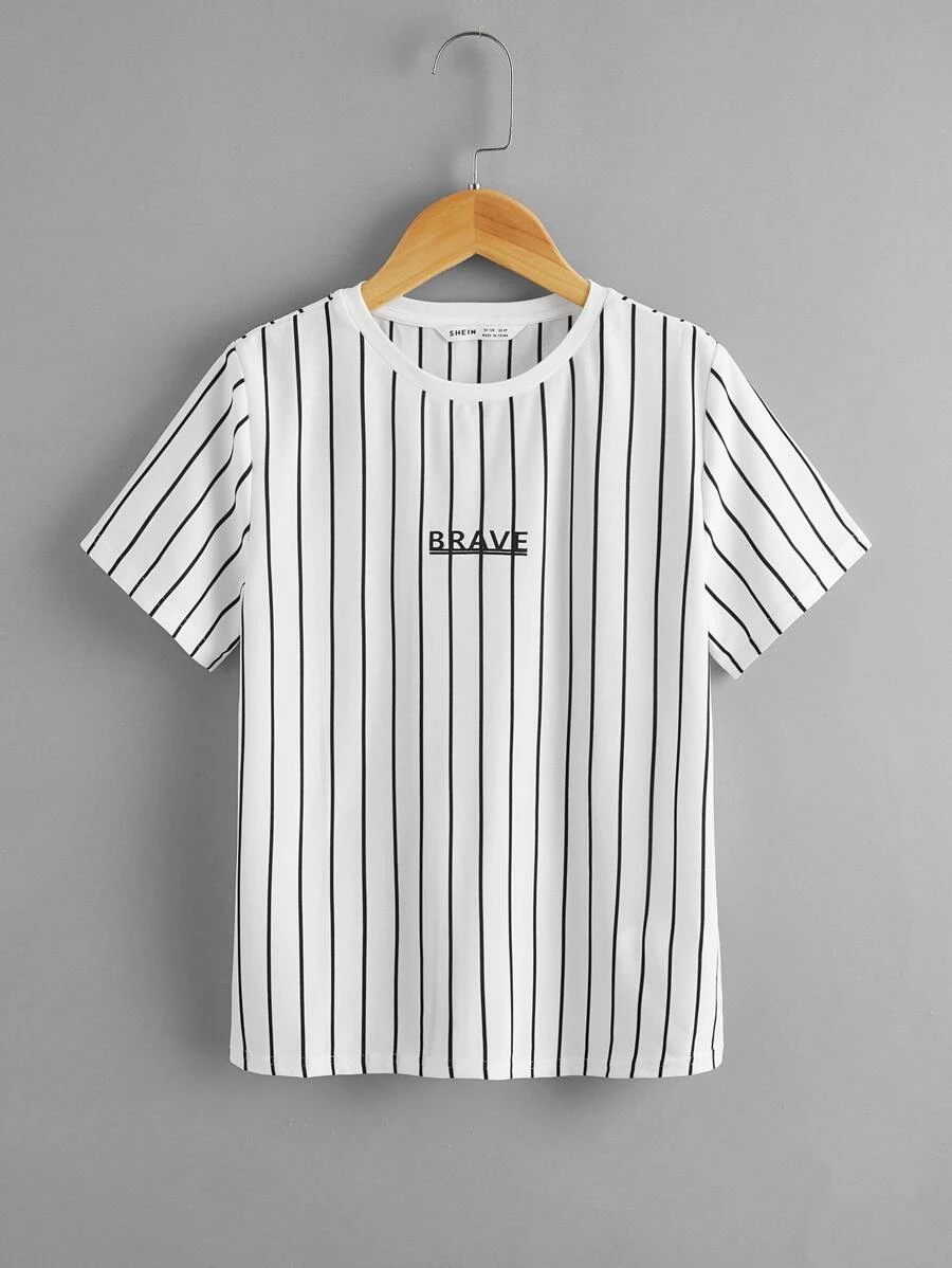 SHEIN Tops con trai Sọc Giải trí - trắng - Xem 1