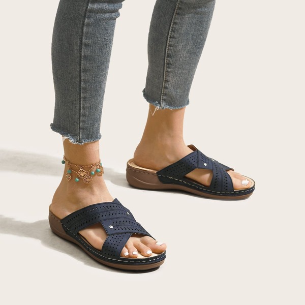 

Laser Cut-out Slide Sandals, Blue