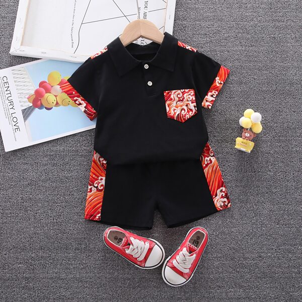 

Toddler Boys Pocket Patched Polo Shirt & Track Shorts, Black