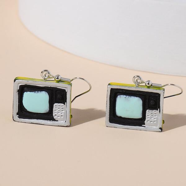 

TV Design Drop Earrings, Black