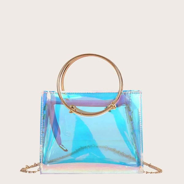 

Girls Holographic Ring Handle Satchel Bag, White