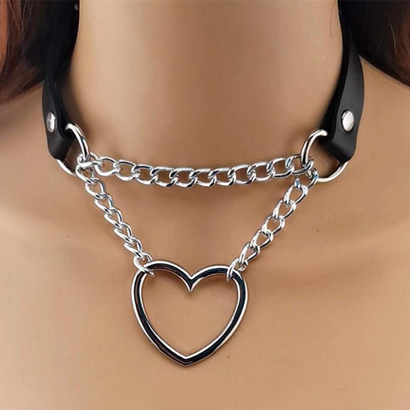 

Heart Chain Layered Choker, Black