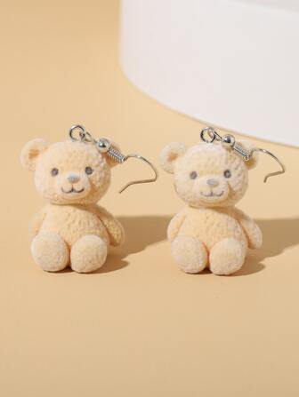 1 Paio Di Orecchini Divertenti E Carini Con Disegno Di Orsetto Di Peluche, Accessori Gioiello Di Moda Per Outfit Da Festa Donna, Idea Regalo Di Compleanno