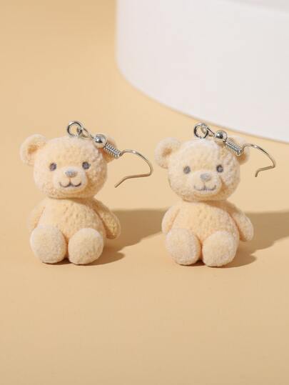 1 Pair Of Fun And Cute Cartoon Teddy Bear Plush Design Earrings, Women's Stylish Party Outfit Jewelry Accessories, Birthday Gift