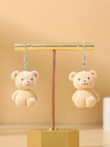 1 Pair Of Fun And Cute Cartoon Teddy Bear Plush Design Earrings, Women's Stylish Party Outfit Jewelry Accessories, Birthday Gift - Yellow - View 2