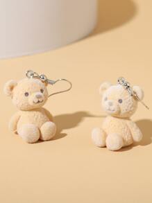 1 Pair Of Fun And Cute Cartoon Teddy Bear Plush Design Earrings, Women's Stylish Party Outfit Jewelry Accessories, Birthday Gift - Yellow - View 3