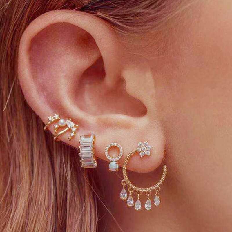 

5pcs Crystal Earring Set, Gold