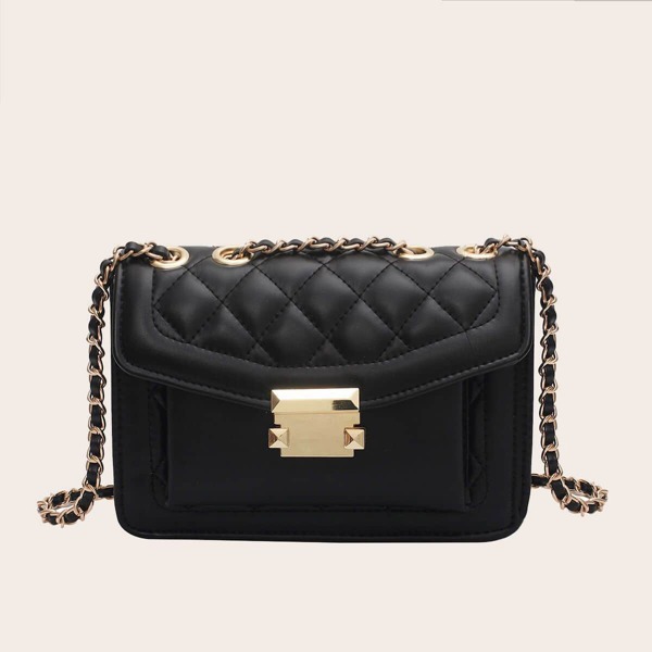 

Quilted Flap Shoulder Bag, Black