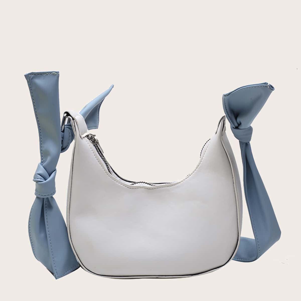 

Colorblock Knot Strap Hobo Bag, White