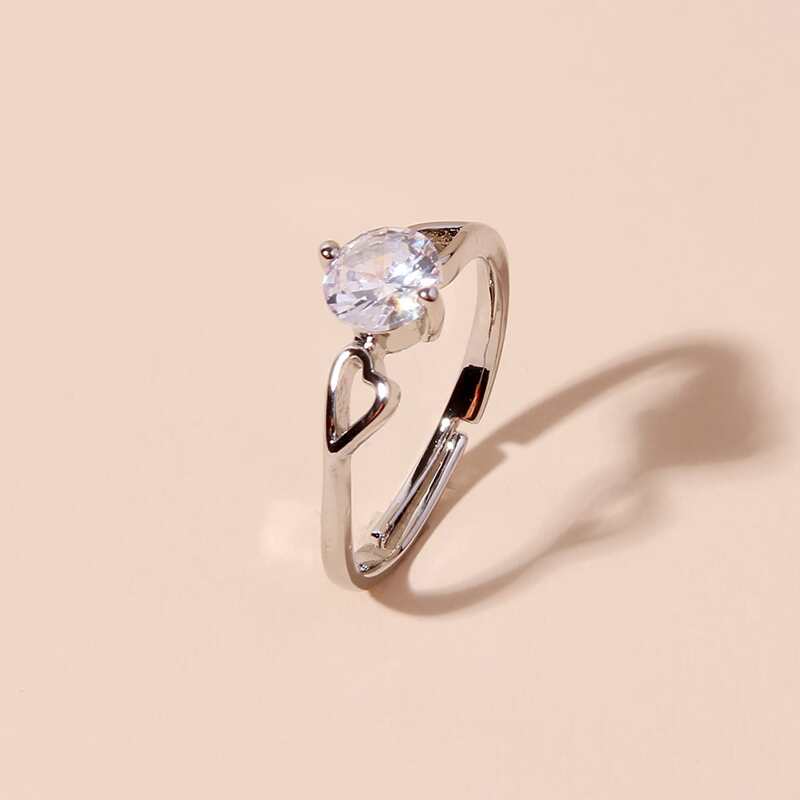 

Rhinestone & Heart Ring, Silver