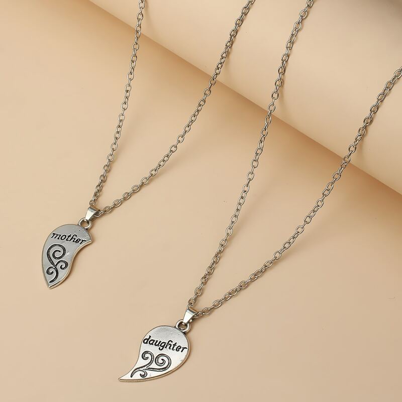 

2pcs Letter Engraved Pendant Necklace, Antique silver