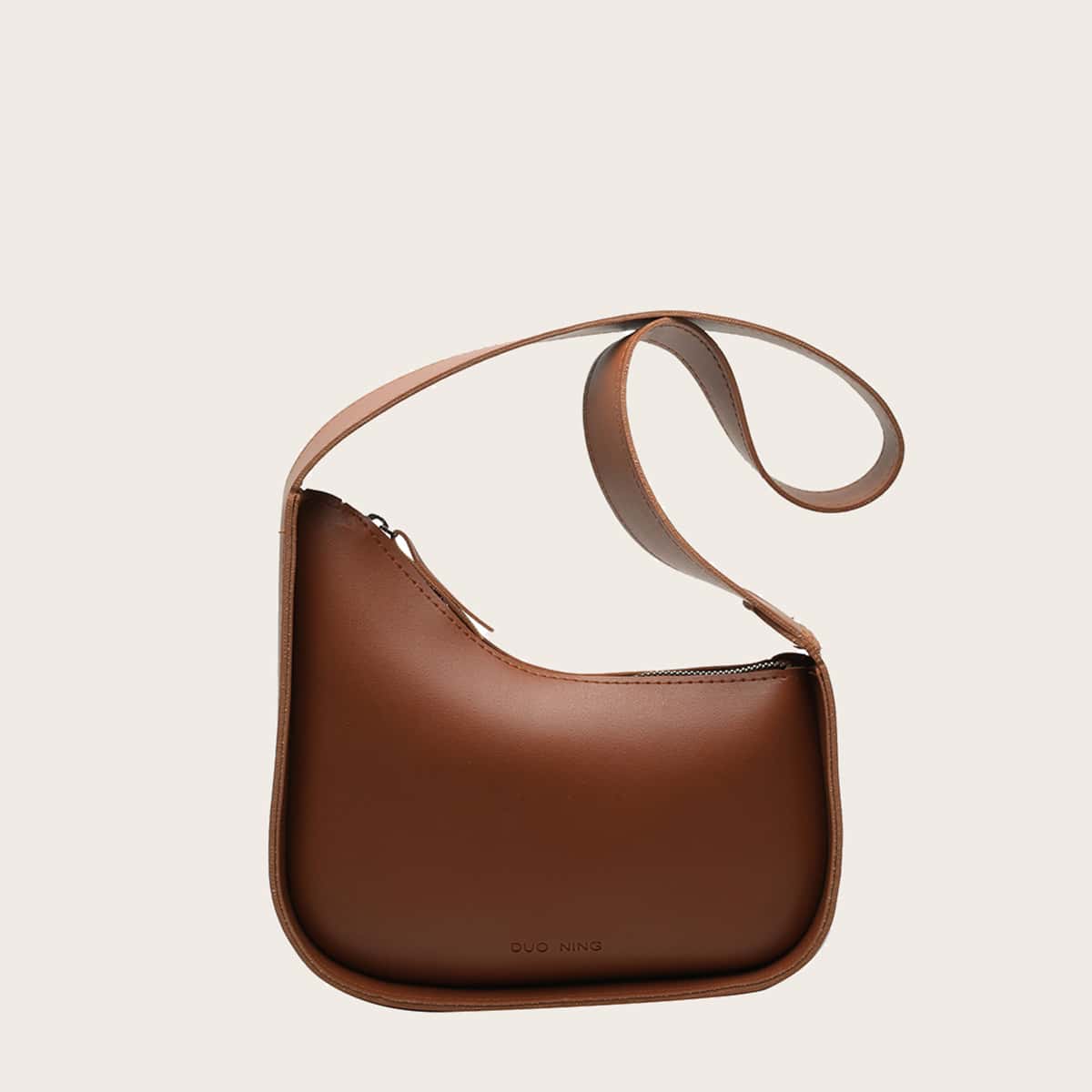 

Solid Zip Shoulder Bag, Brown