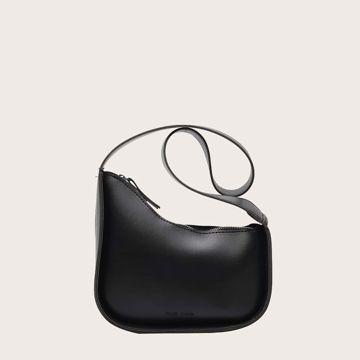 

Solid Zip Shoulder Bag, Black