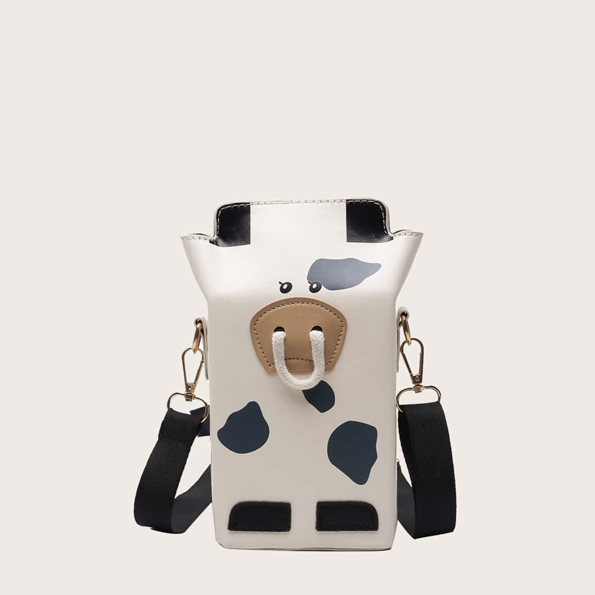 

Cartoon Cow Print Crossbody Bag, Multicolor
