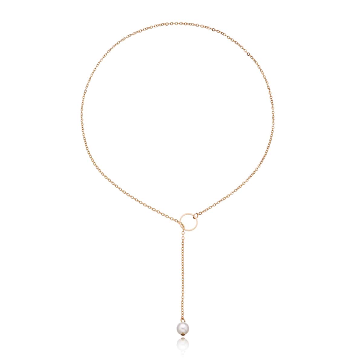 

Faux Pearl Lariat Necklace, Gold