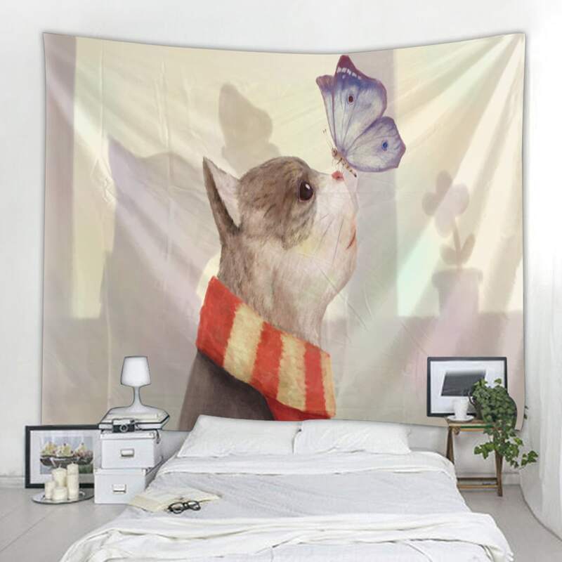 

Cat & Butterfly Print Tapestry, Multicolor