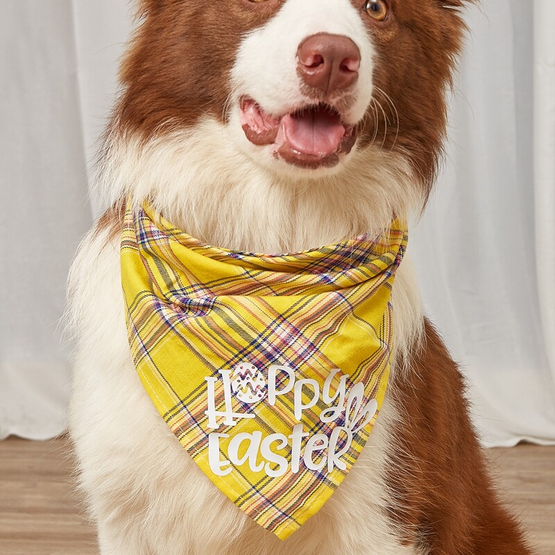 Easter Plaid Pattern Pet Bandana, Yellow