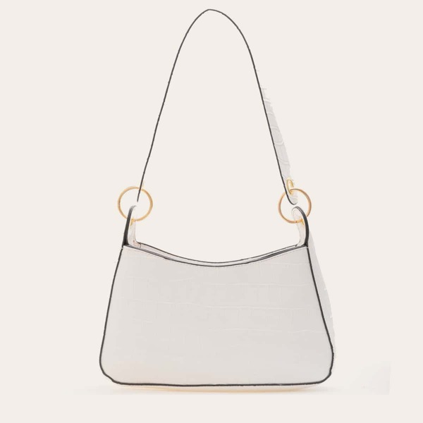 

Croc Embossed Baguette Bag, White