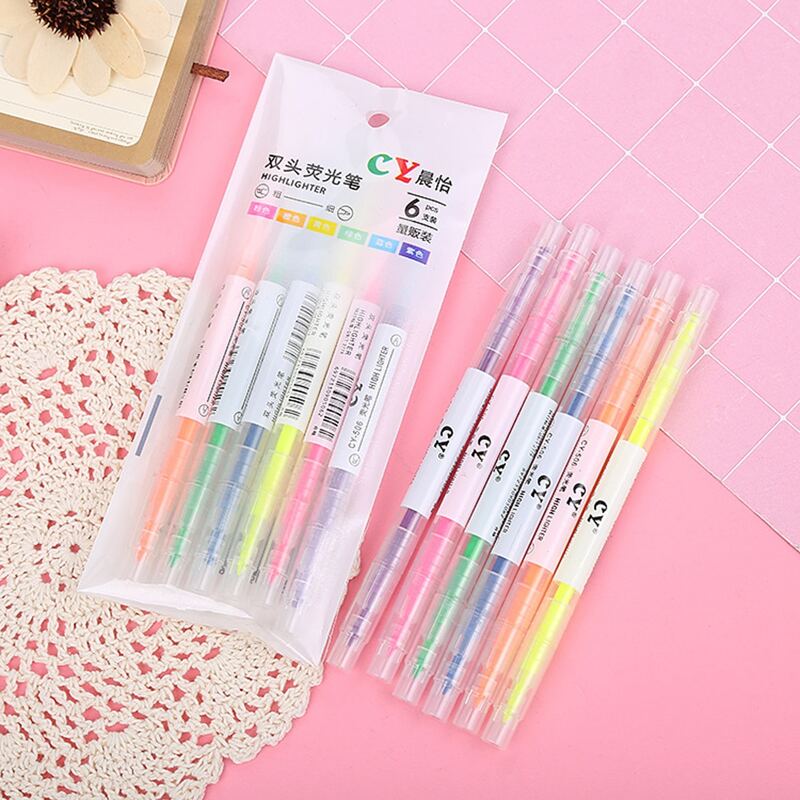 

6pcs Double Ended Highlighter Pen, Multicolor