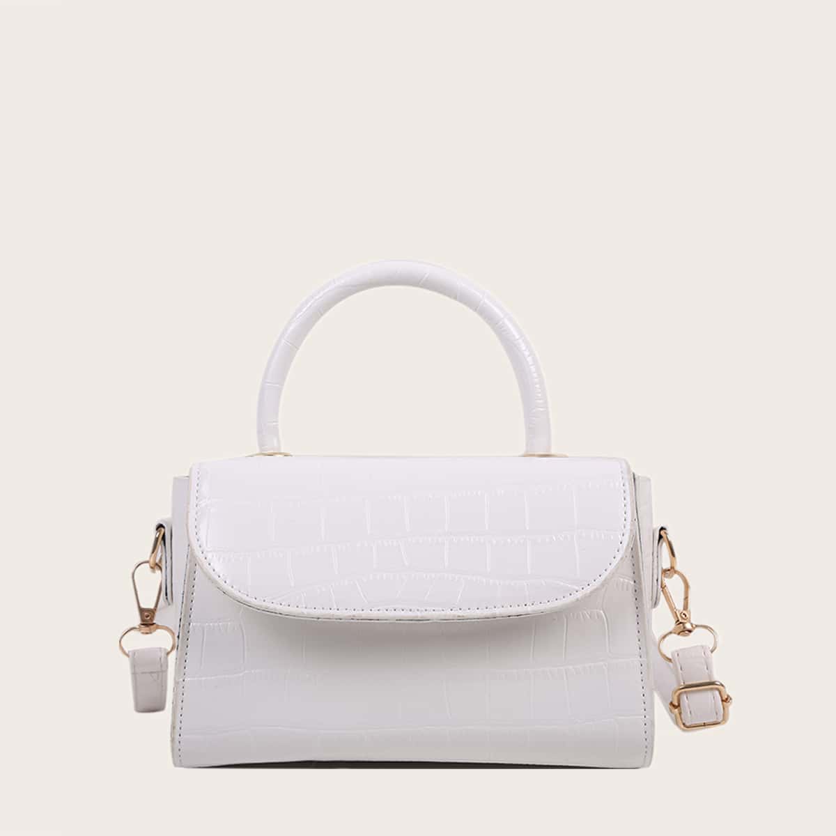

Croc Embossed Satchel Bag, White