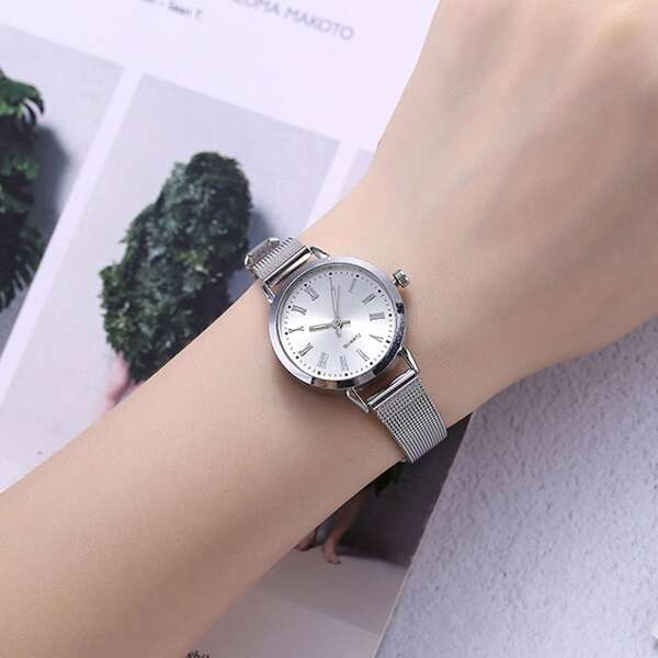 

Mesh Strap Round Pointer Quartz Watch