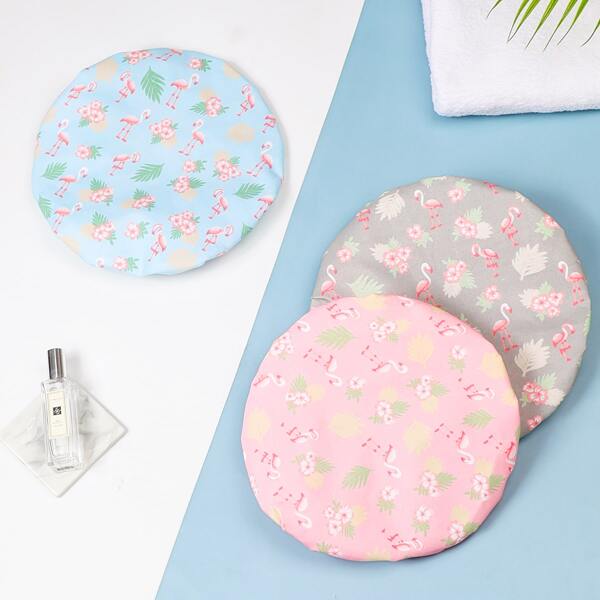 

1pc Flamingo Print Random Color Shower Cap, Multicolor