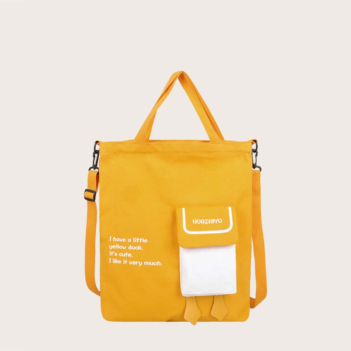 

Slogan Graphic Canvas Tote Bag, Yellow