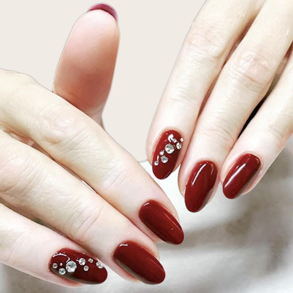 

24pcs Rhinestone Decor Fake Nail & 1sheet Tape, Red