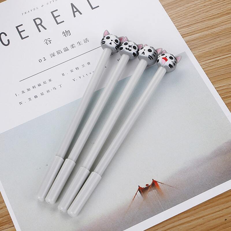 

4pcs Cartoon Cat Gel Pen, Black