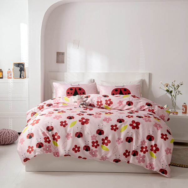 

Ladybug Print Kids Duvet Cover Set Without Filler, Multicolor