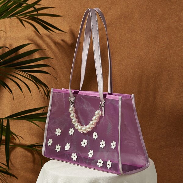 

Clear Floral Applique Tote Bag, Purple