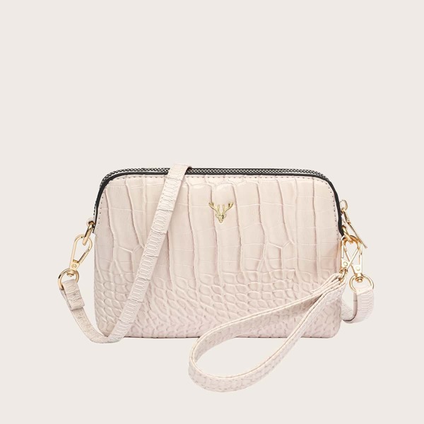 

Croc Embossed Crossbody Bag With Wristlet, Beige