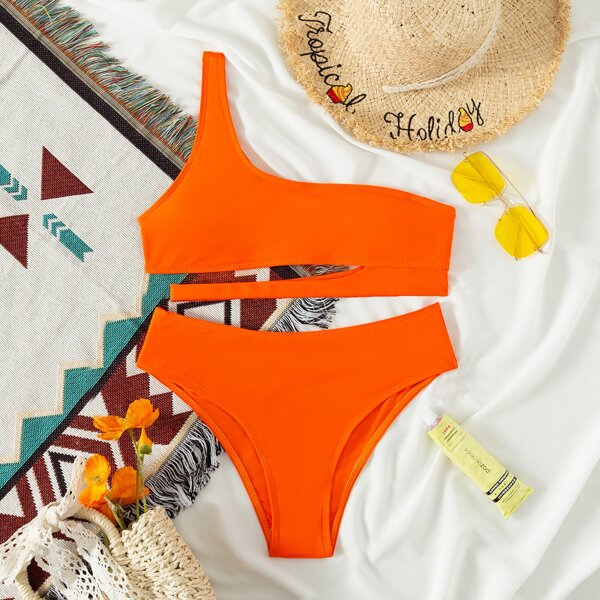 

Cut-out One Shoulder Bikini Swimsuit, Orange