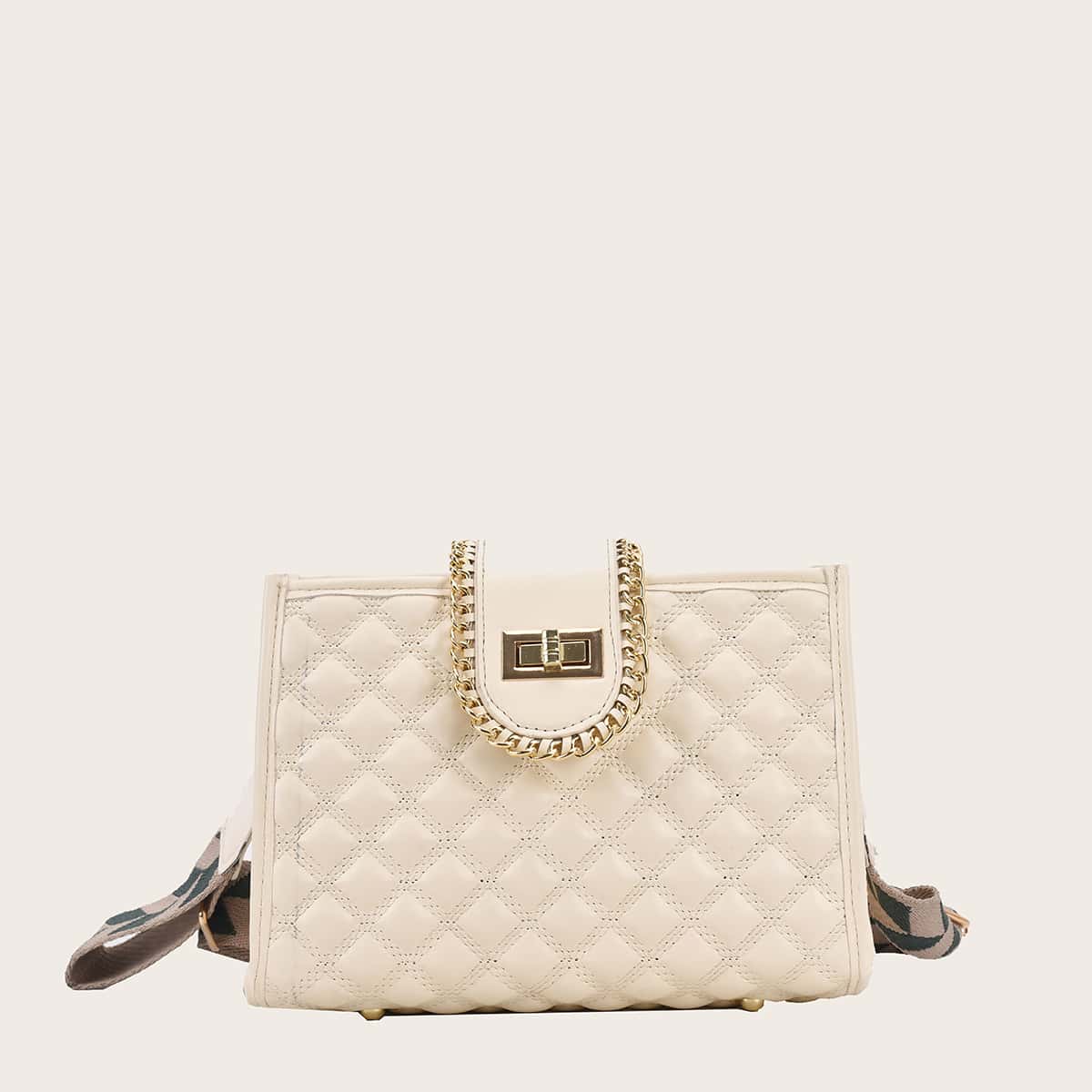 

Quilted Guitar Strap Crossbody Bag, Beige