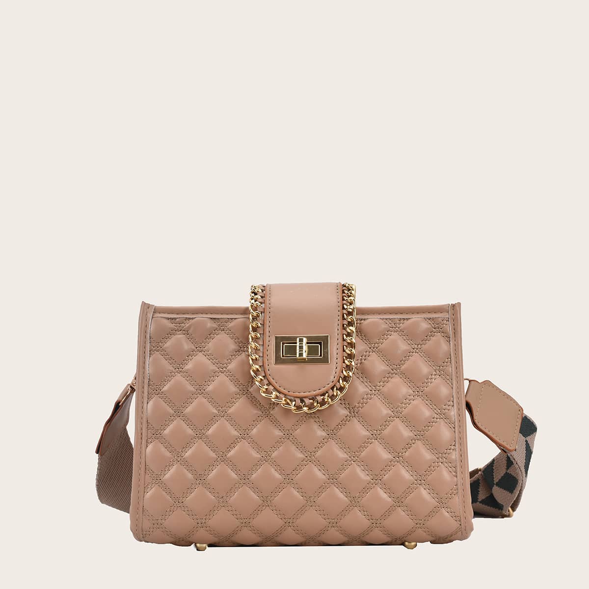 

Quilted Guitar Strap Crossbody Bag, Khaki