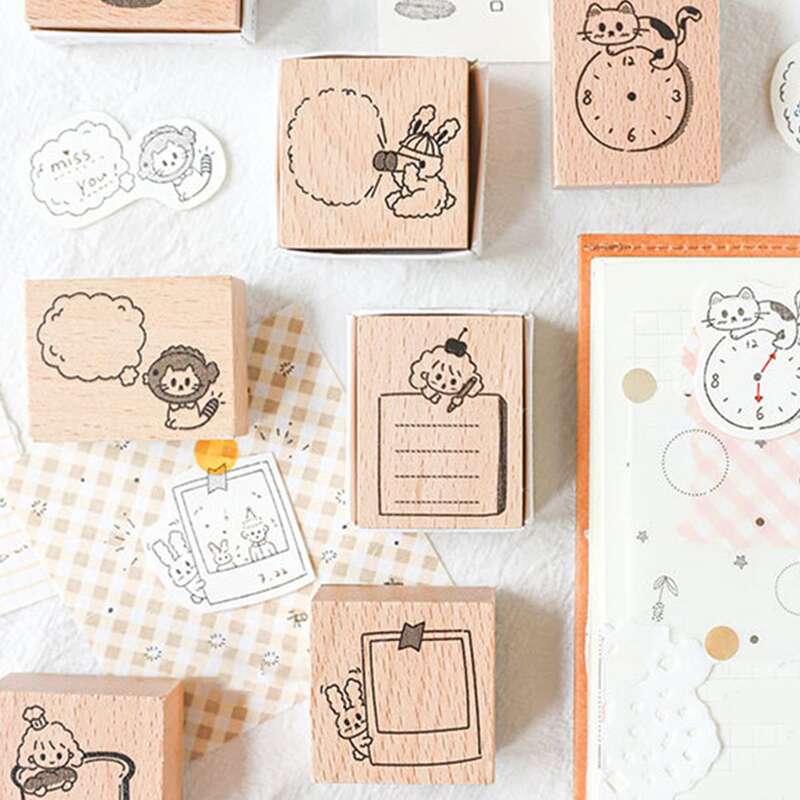 

1pc Random Wooden Cartoon Stamp, Khaki