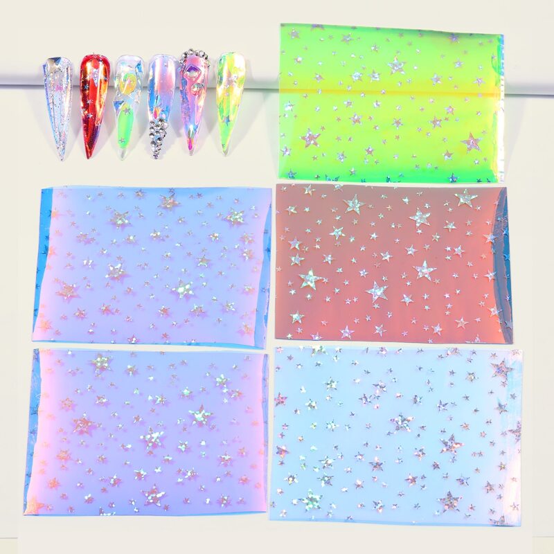

5pcs Star Pattern Laser Nail Art Sticker, Multicolor