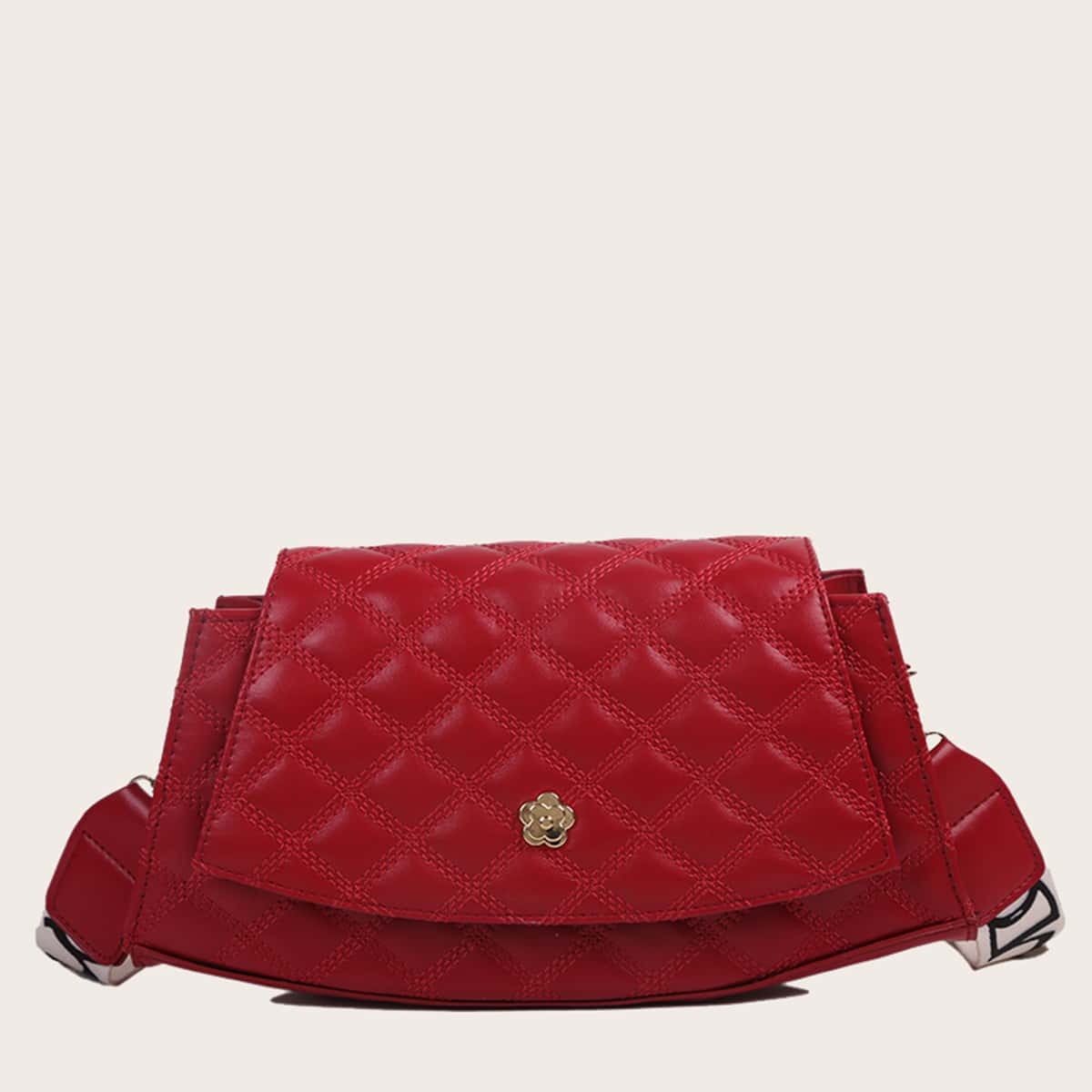 

Quilted Flap Crossbody Bag, Rose red