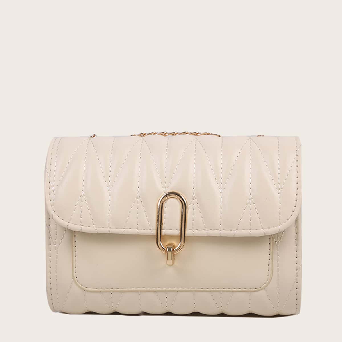 

Quilted Chain Crossbody Bag, Beige