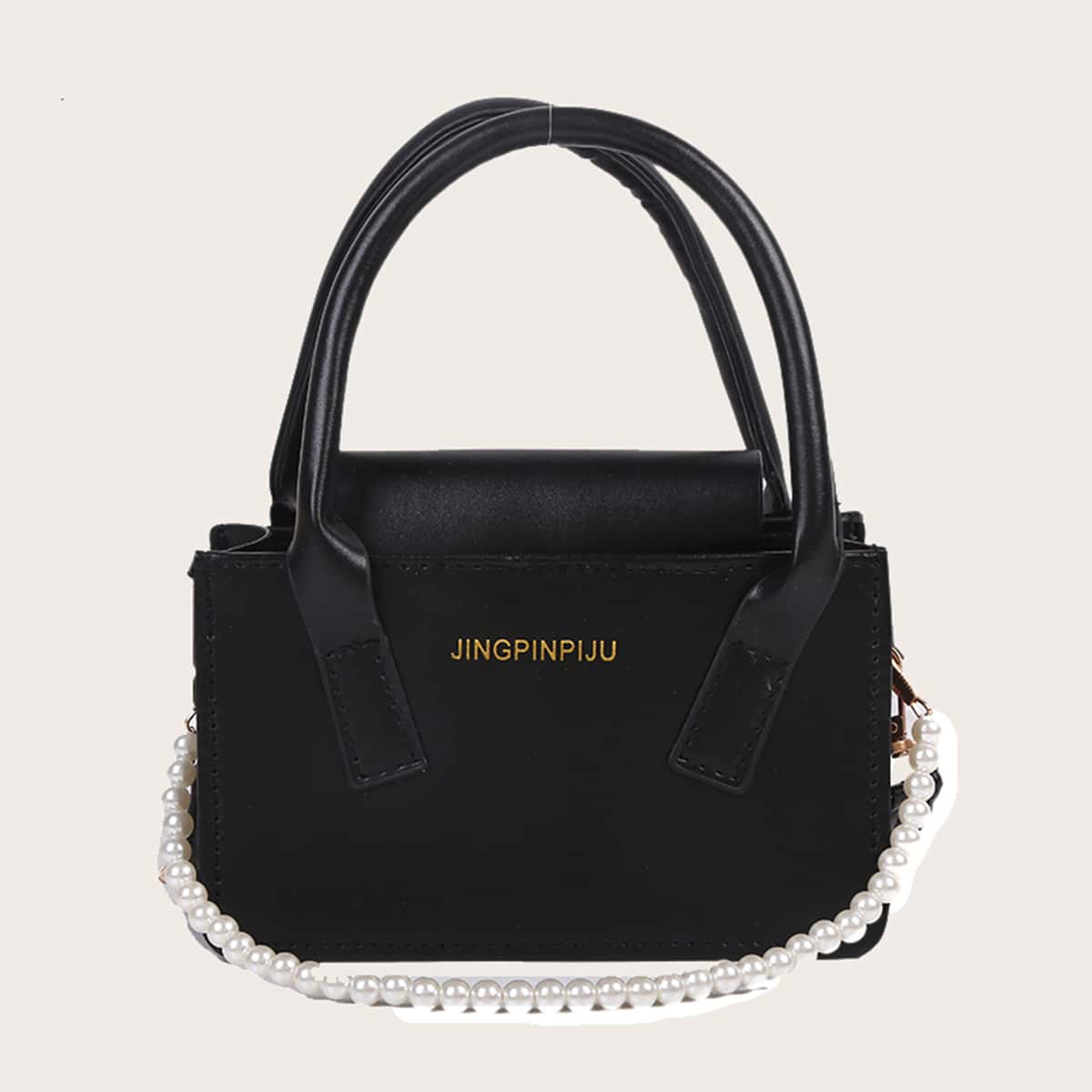 

Faux Pearl Solid Satchel Bag, Black