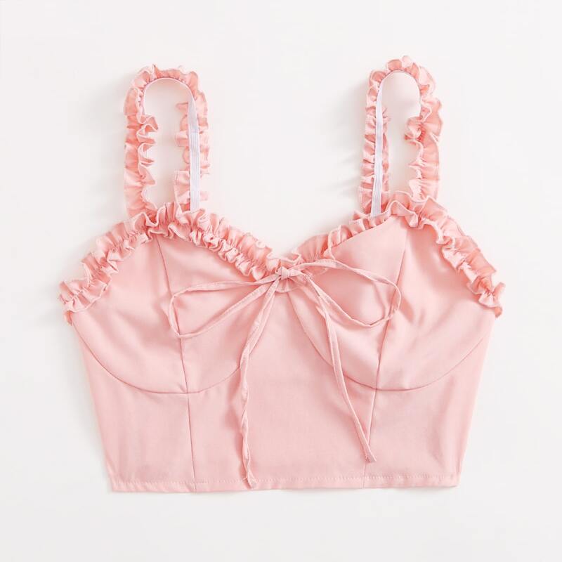 

Solid Frill Crop Cami, Coral pink