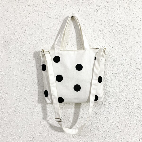 

Pom Pom Decor Canvas Shopper Bag, White