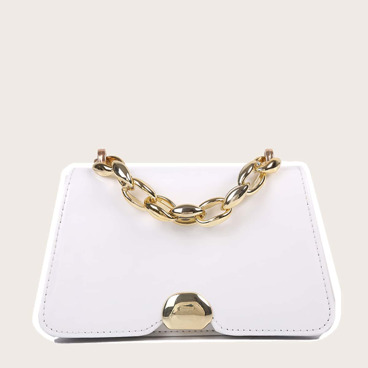 

Solid Chain Satchel Bag, White