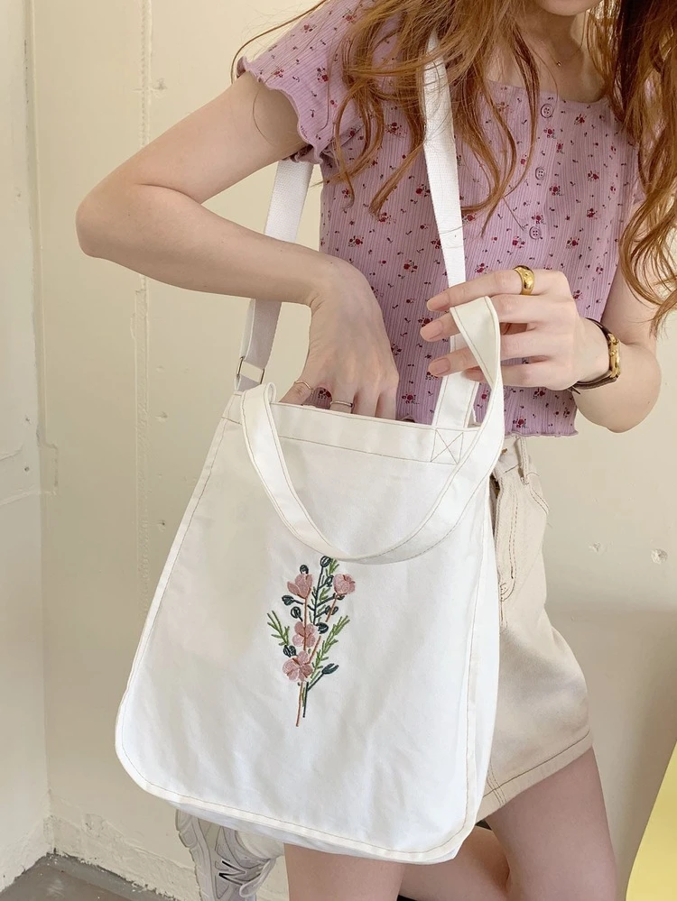 Borsa In Tela COZYhome Con Fiori Di Ciliegio Giapponesi - Shopping Riutilizzabile Con Tasca Cerniera - 38x19x5 Cm - 5