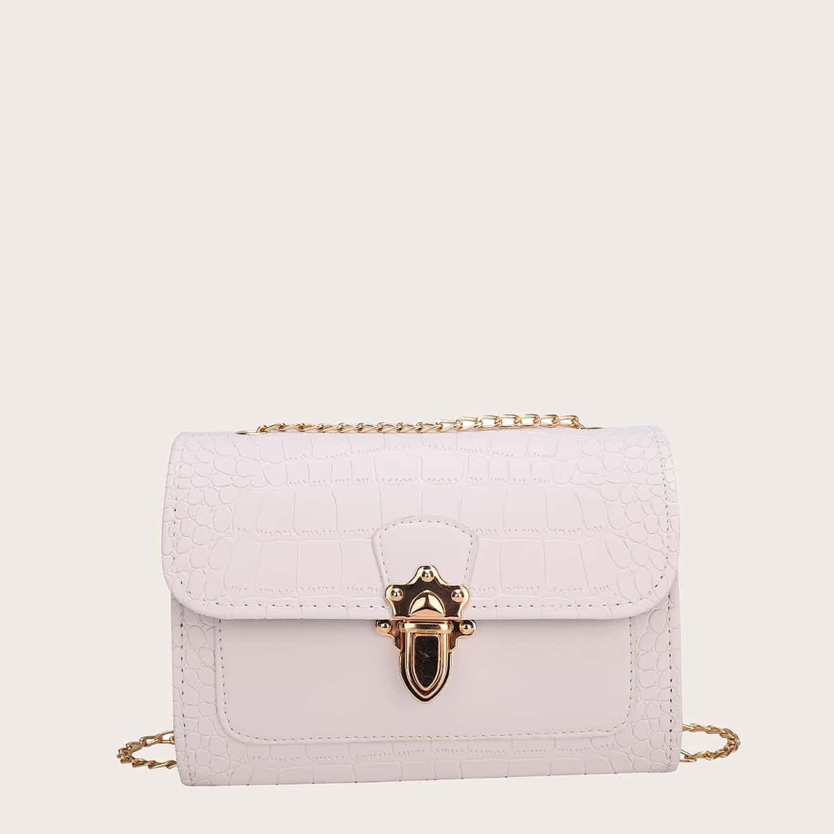 

Croc Embossed Square Bag, White