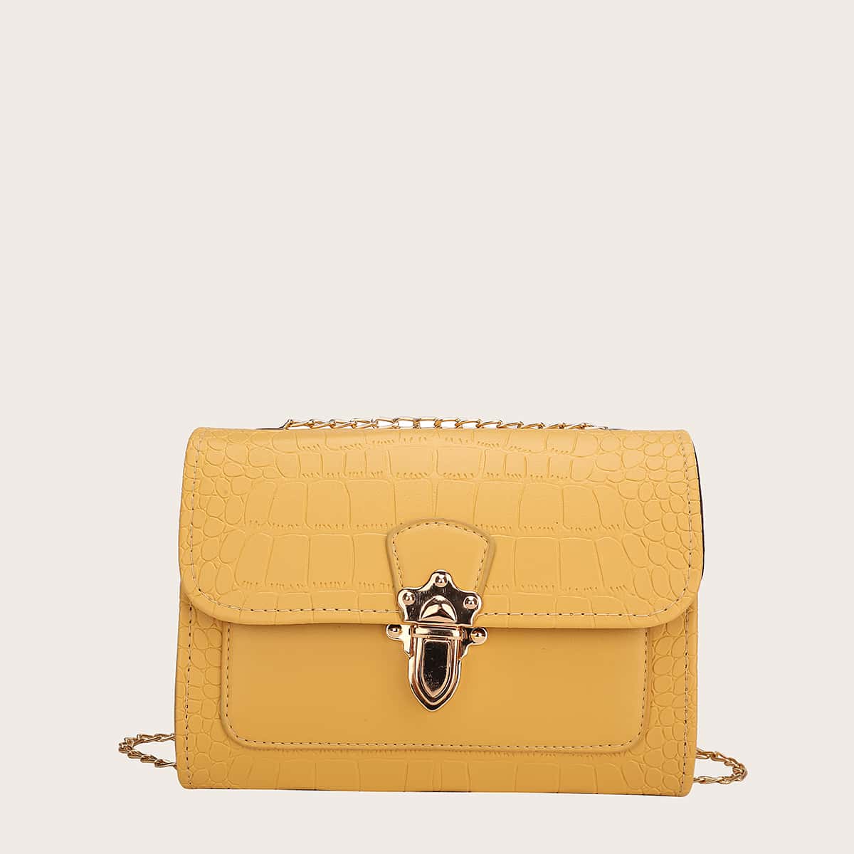 

Croc Embossed Square Bag, Yellow